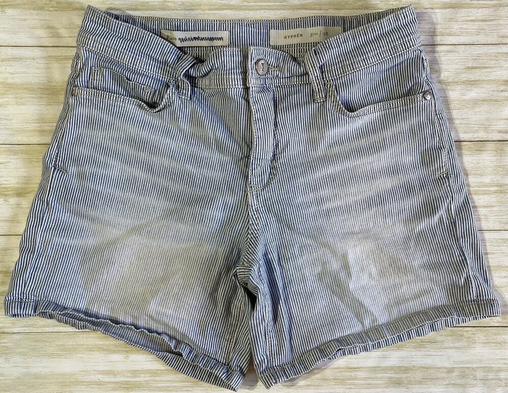 Pilcro and the Letterpress Women’s Blue & White Striped Hyphen Shorts Size 28 - Picture 1 of 11